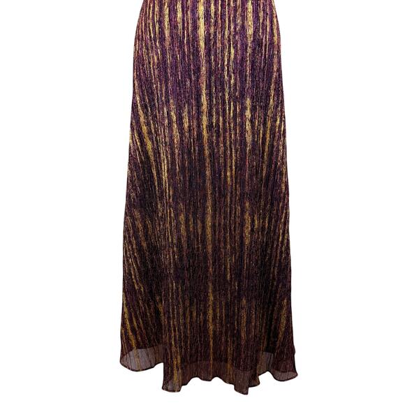 ML Monique Lhuillier Metallic Pleated Halter Midi Cocktail Dress Purple Gold 2 - Picture 8 of 14